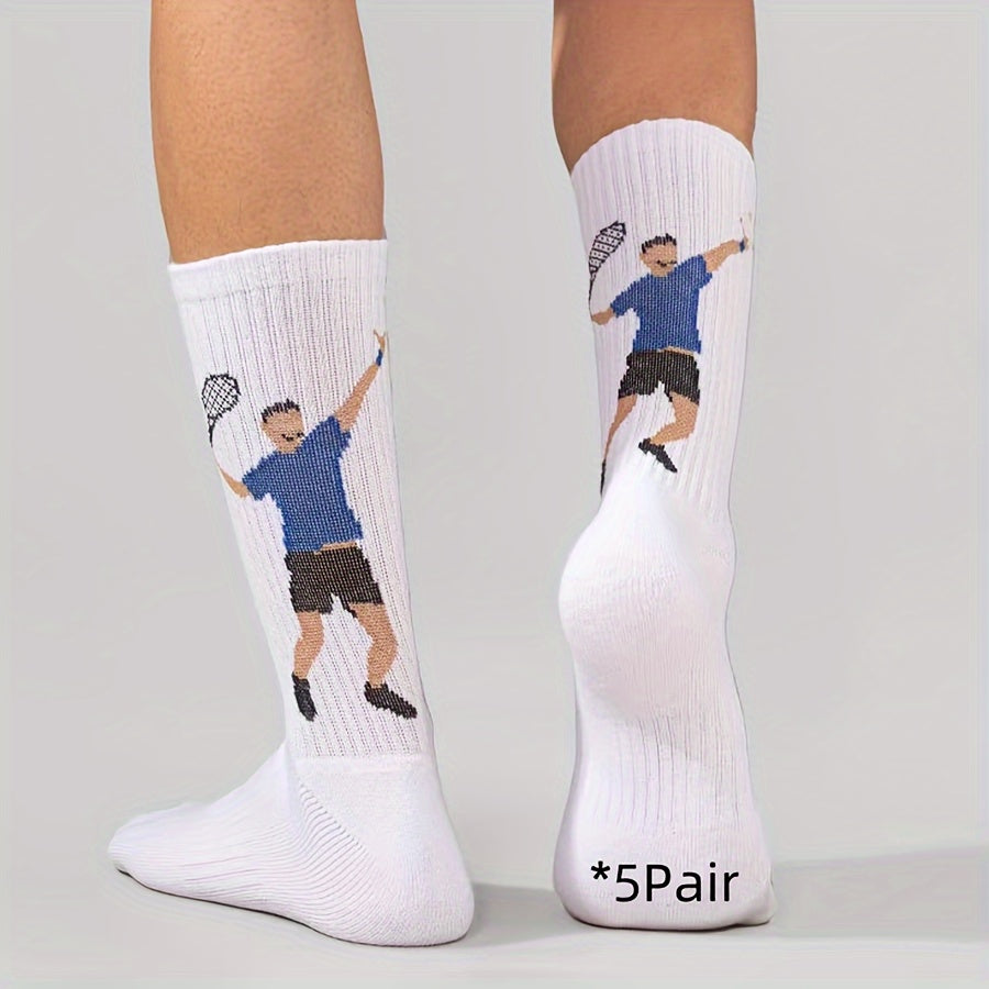 Men's Cotton Blend Sports Socks with Cartoon Print for Football Tennis Fitness Unisex All-Season