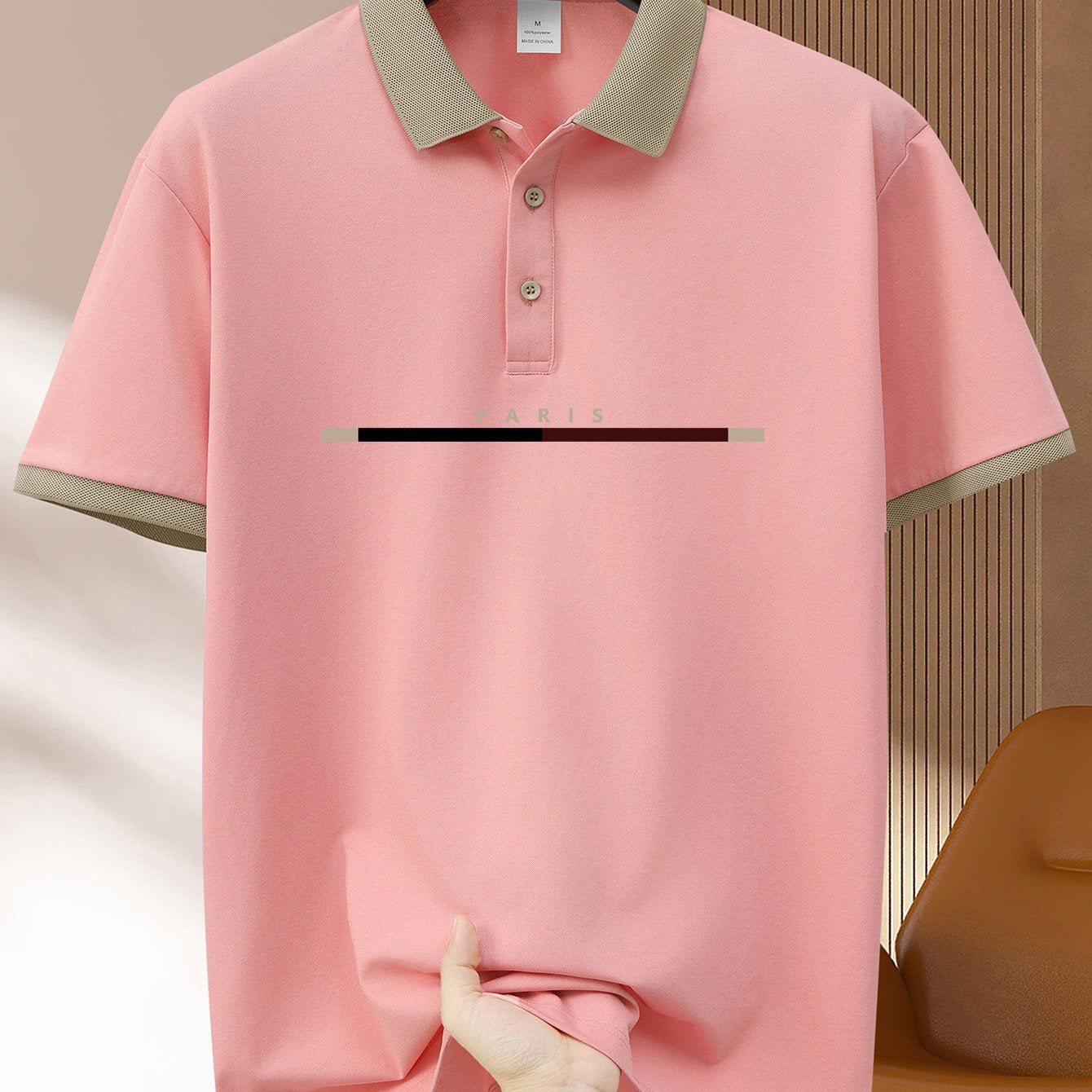 Men's Summer Geometric Pattern Polo Shirt Short Sleeve Polyester Casual in Navy Green Khaki Black Pink