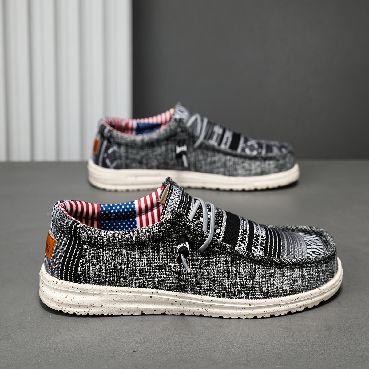 Men's Striped Fabric Slip-On Loafers Casual All-Season with Elastic Laces