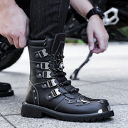 Men's High Top Boots Outdoor Casual Rubber Sole Lace Up Solid Color