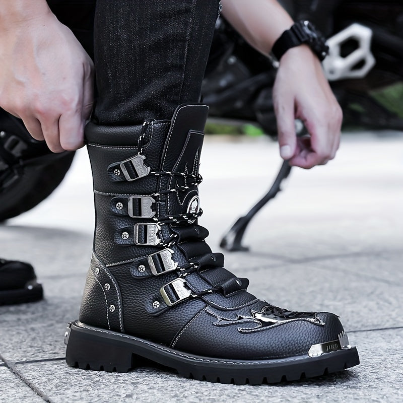 Men's High Top Boots Outdoor Casual Rubber Sole Lace Up Solid Color