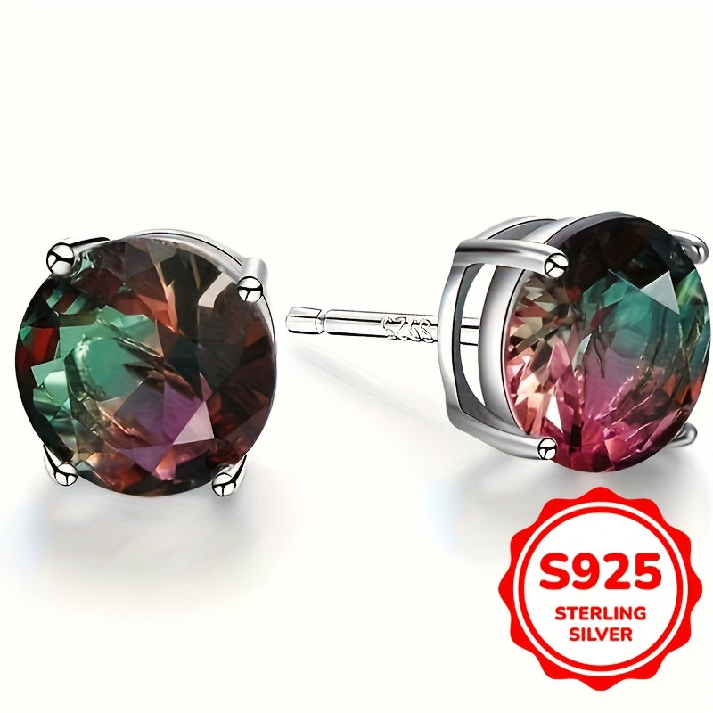 Sterling Silver Tourmaline Earrings for Women and Teens Multi-Color 6.78mm Round Gemstones