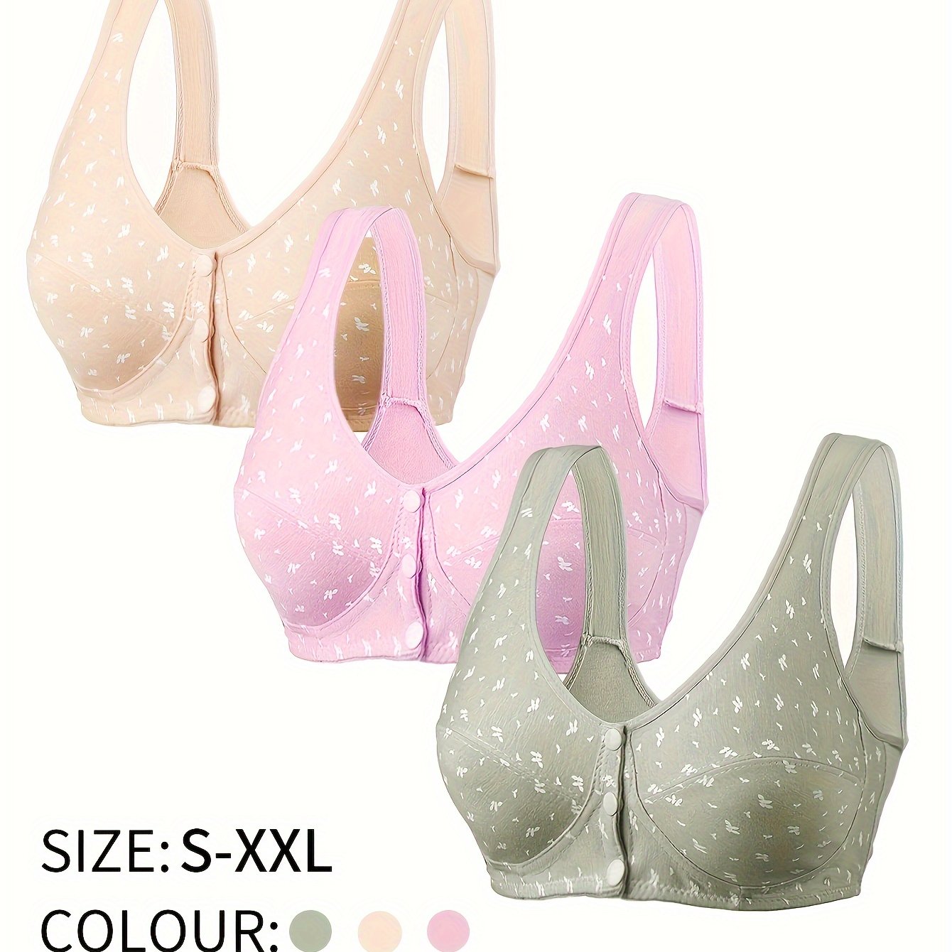 Women's Floral Print Wireless Tank Bras with Front Buckle Breathable Lingerie