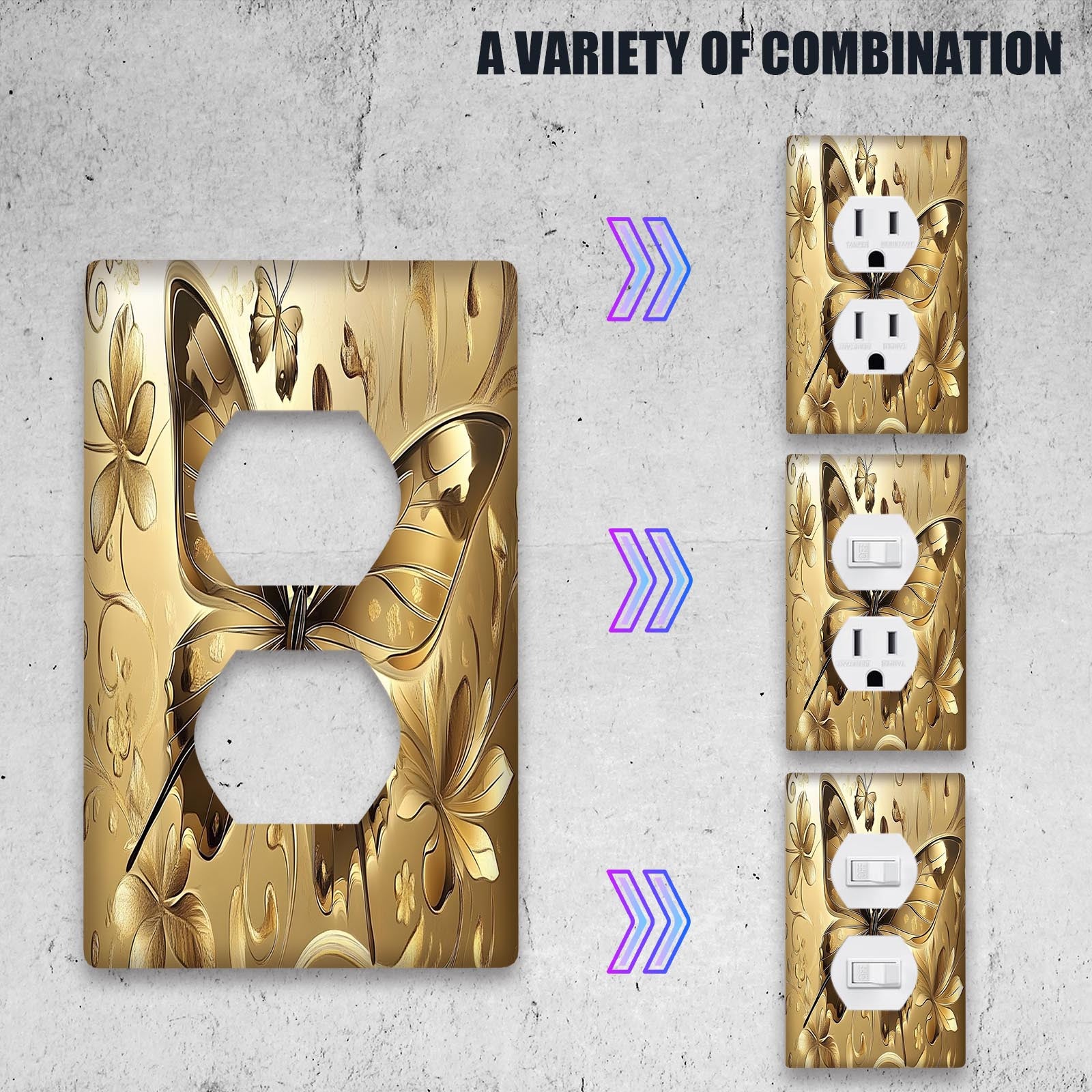 Gilded Butterfly Wall Plate for Outlets and Lighting PVC Material Bedroom Kitchen