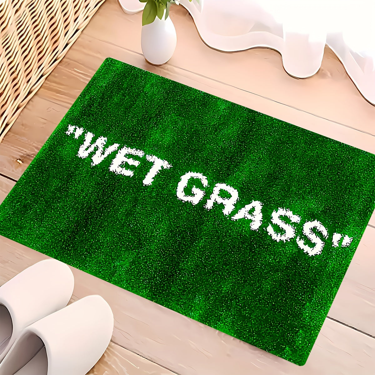 Green Grass Wet Texture Area Rug Non-Slip Machine Washable for Living Room Bedroom Kitchen
