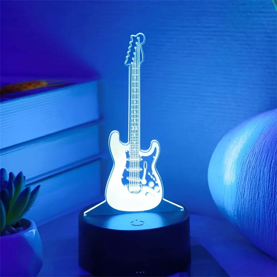 3D Gradient Guitar Night Light Touch Control 7 Color USB Powered Bedroom Decor