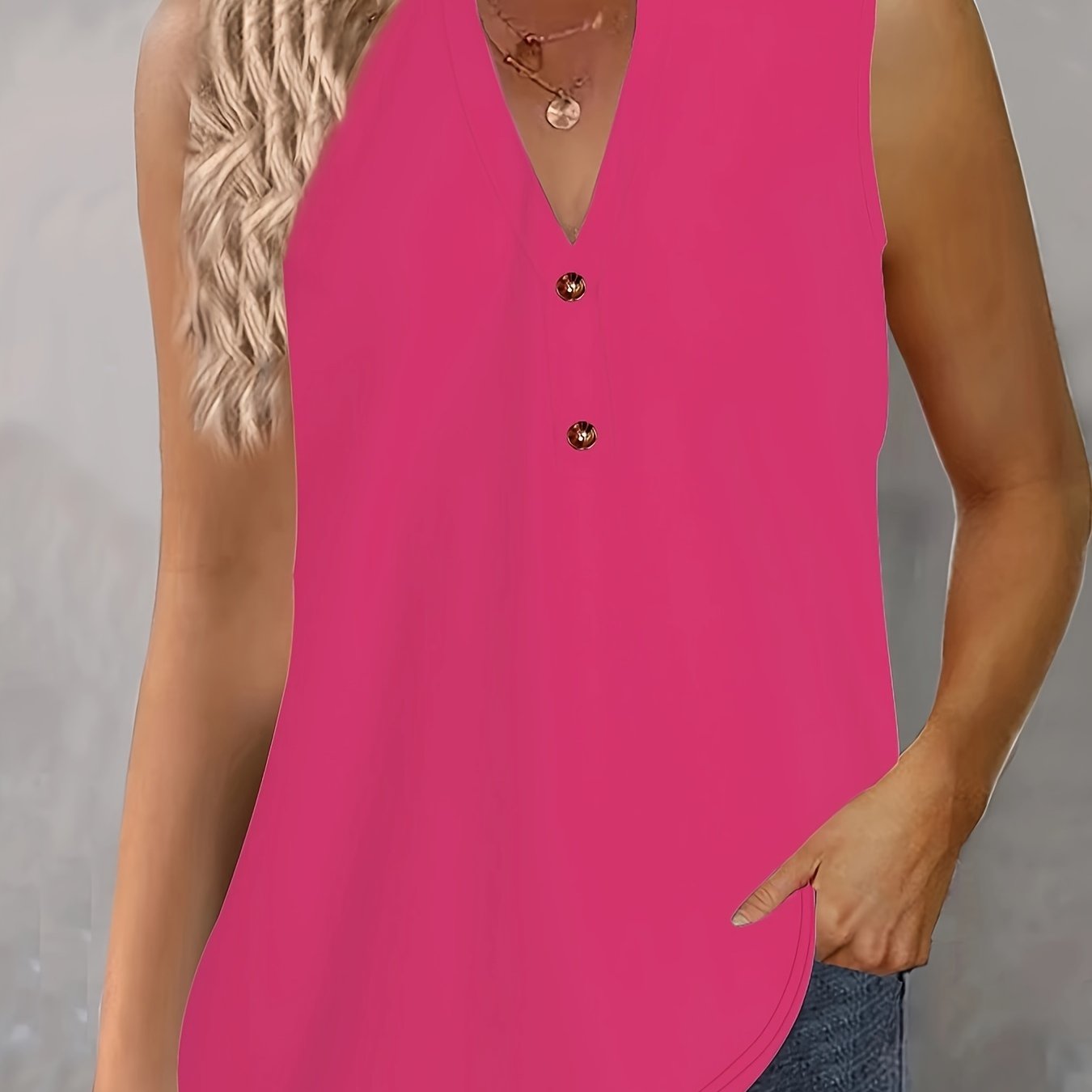 Plus Size Sleeveless Button Front Vest Top for Spring Summer