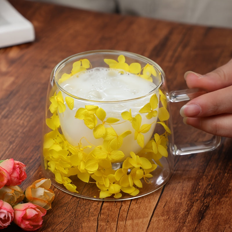 Double-Walled Glass Coffee Mug with Floral Design for Hot and Cold Drinks