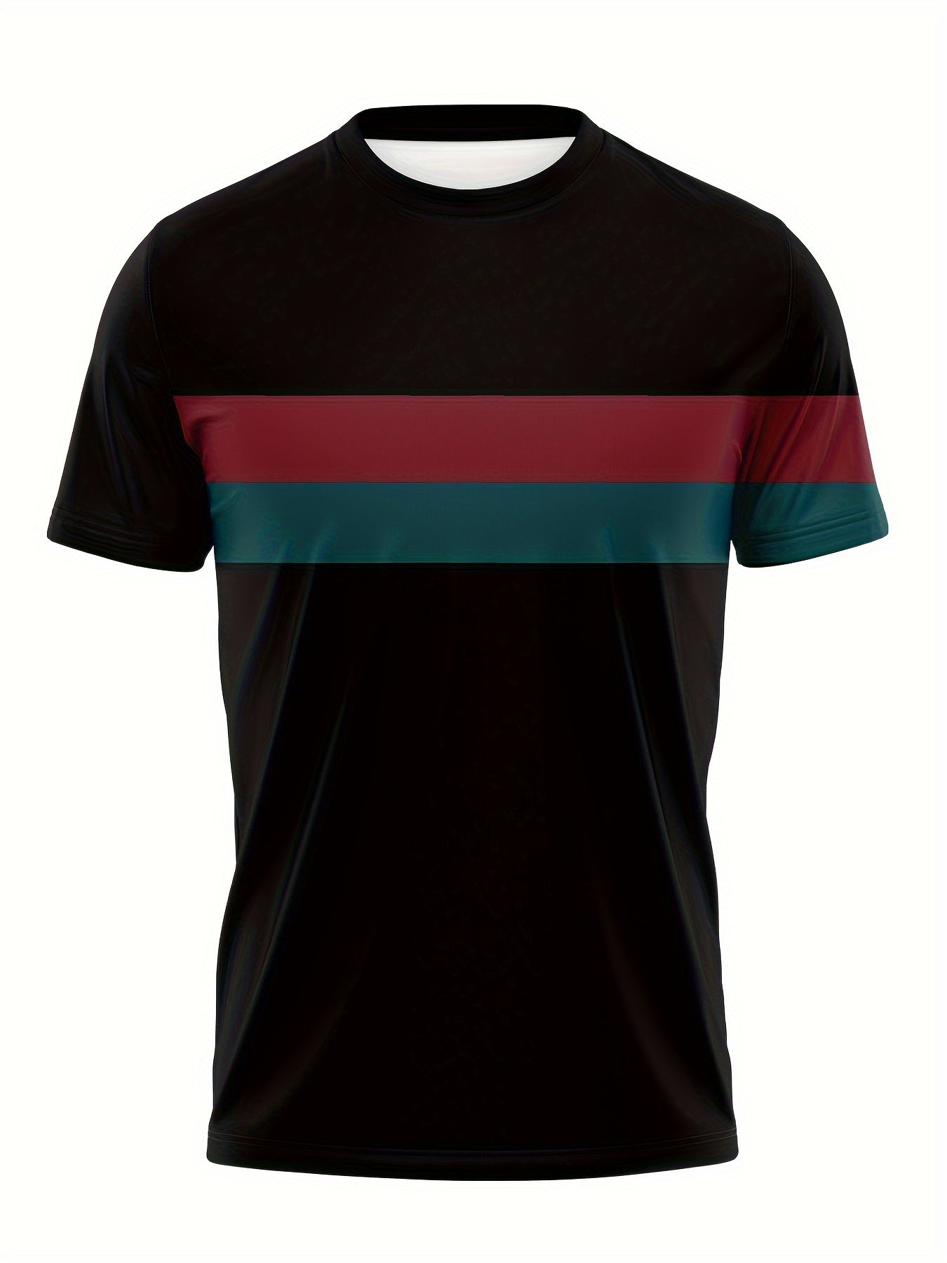 Men's Sports Sweatsuit Set with Striped Pattern Crew Neck Short Sleeve T-Shirt and Pants in Knit Polyester