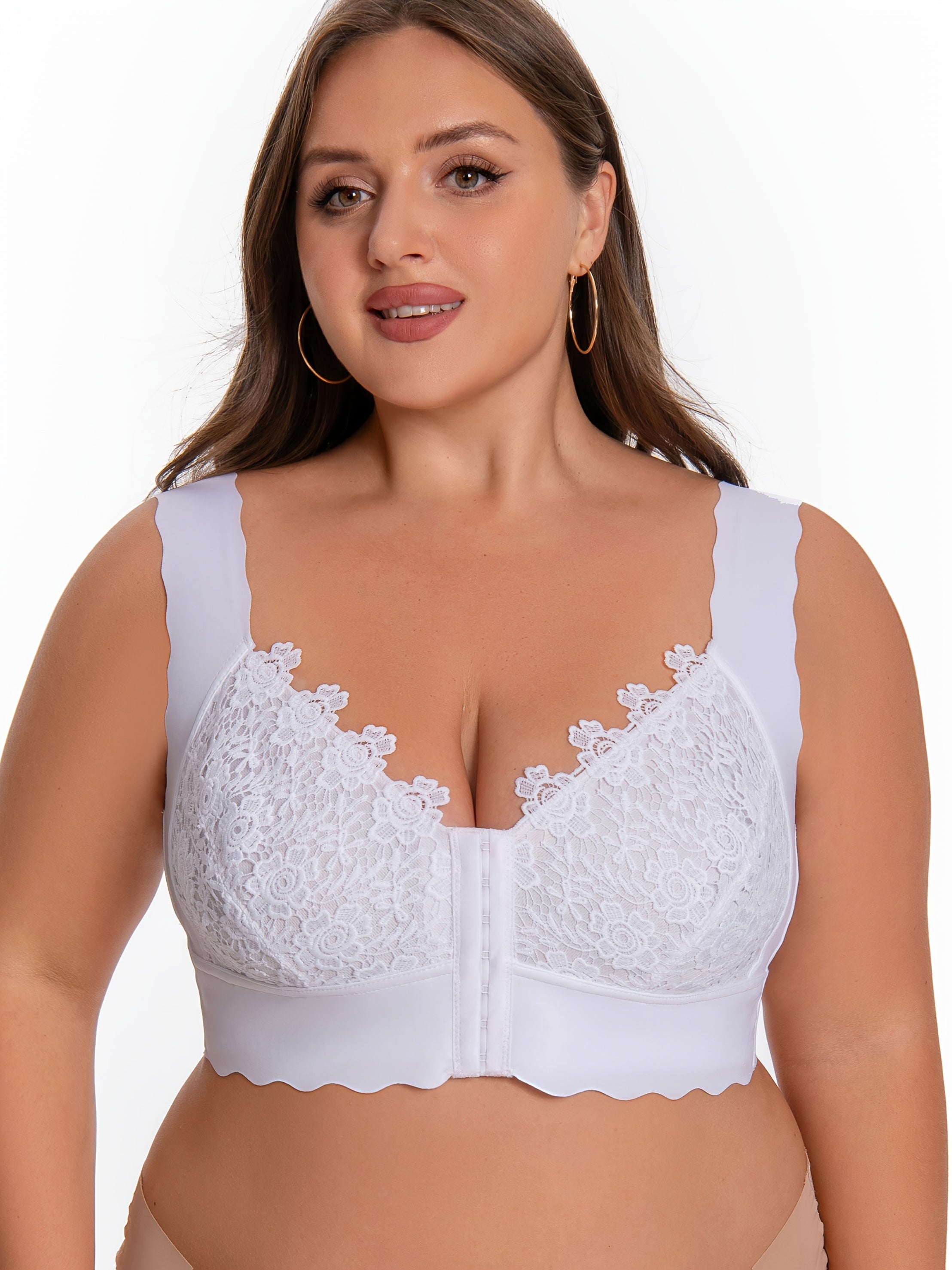 Plus Size Red Lace Front-Closure Wireless Bra for All-Day Comfort