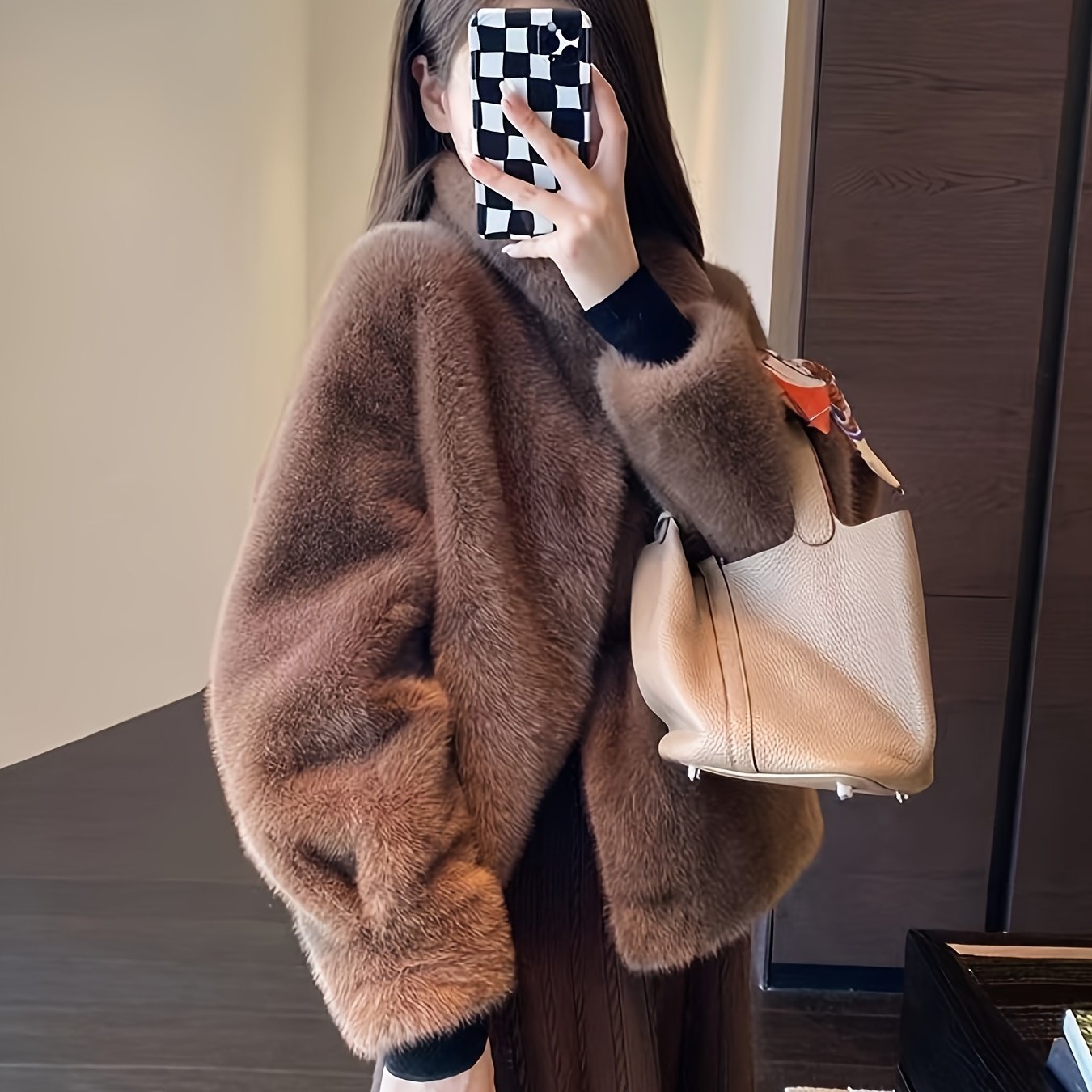 Women's Faux Fur Coat Long Sleeve Open Front Casual Winter Solid Color