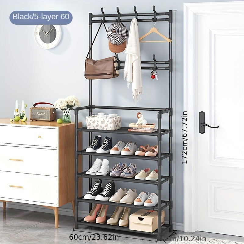 Entryway Organizer with Coat Rack Shoe Storage Hooks and Shelf for Home Entryway