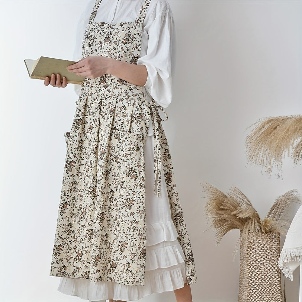 Korean Print Apron 100% Cotton Adjustable Waistband Kitchen Cooking Apron