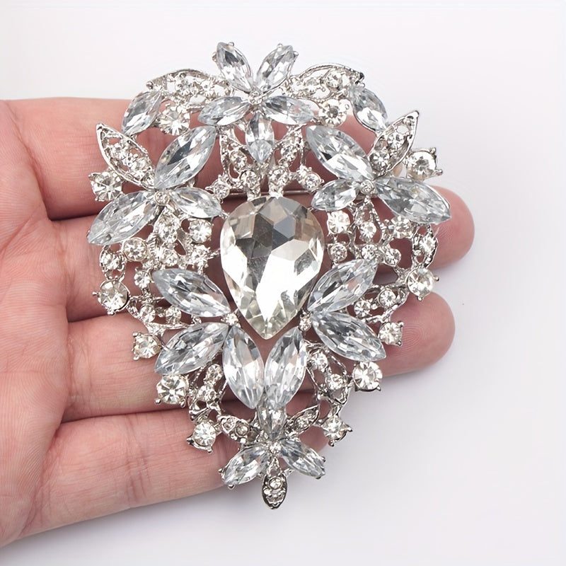 Vintage Style Rhinestone Brooch Pin with Irregular Crystal Glass Design