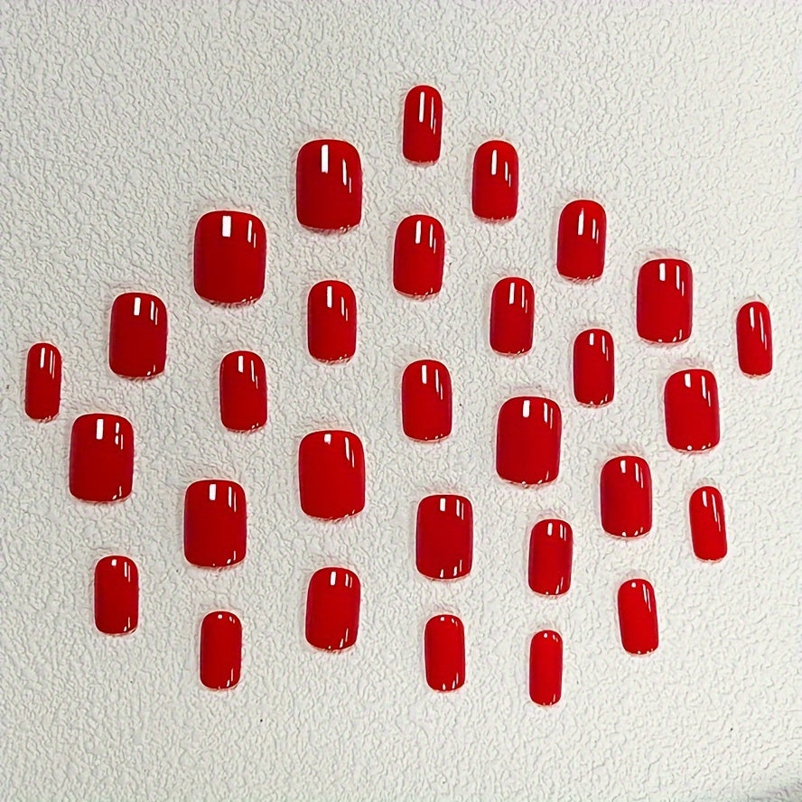 Juego de 24 piezas de uñas cortas cuadradas para mujer en colores sólidos con purpurina