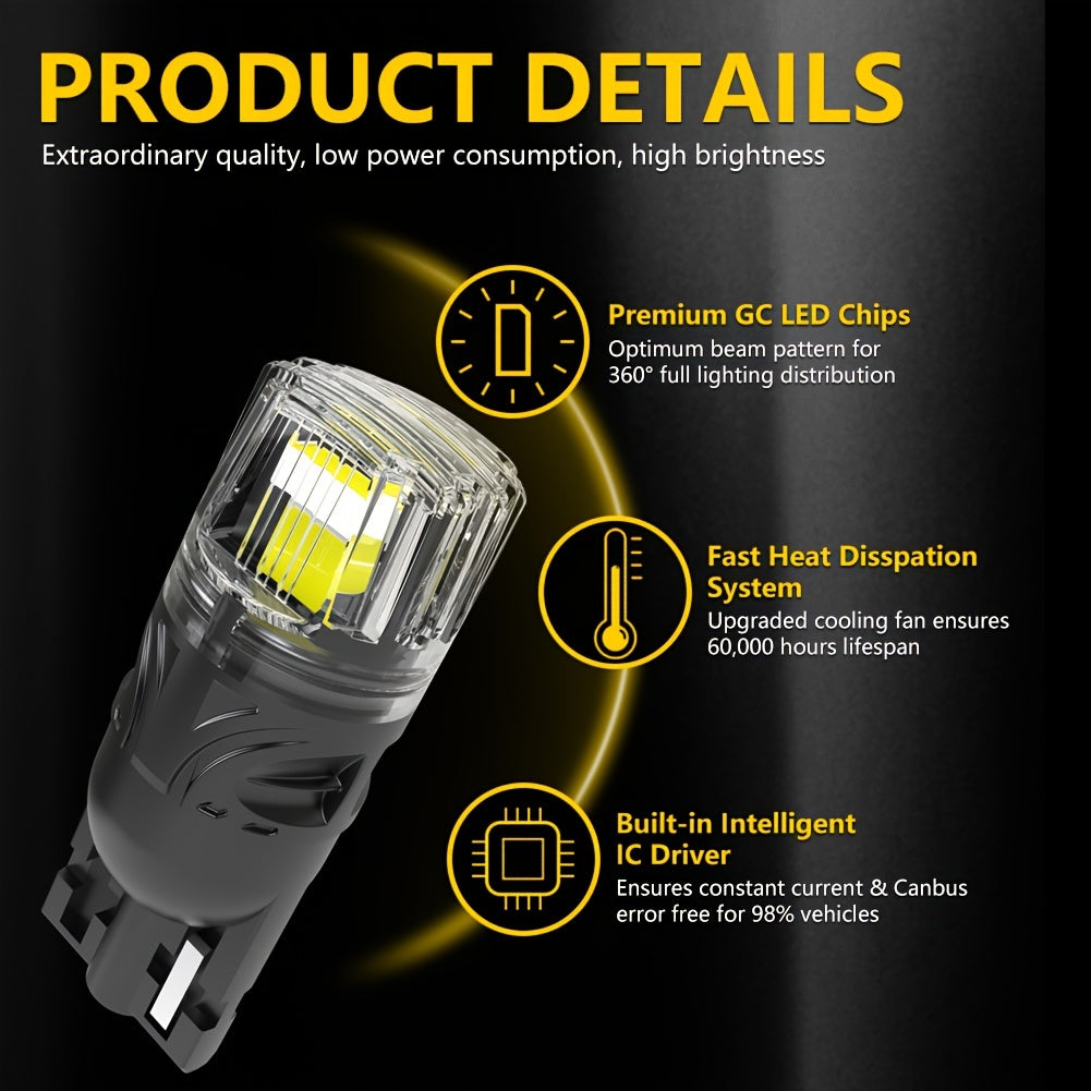 2Pcs White LED T10 Canbus Car Bulb Error-Free Side Marker Number Plate Interior