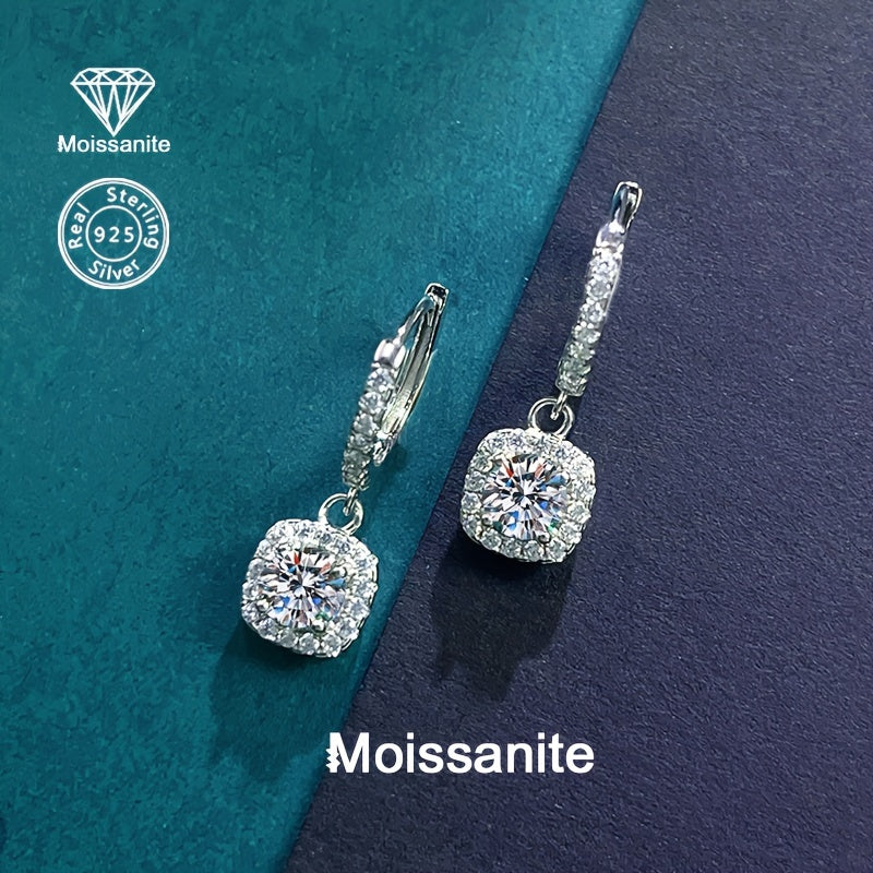 White Moissanite Drop Earrings 1 Carat Sterling Silver Square Pendant Jewelry