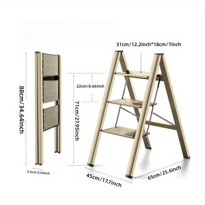 Aluminum Folding Ladder 3 Steps Non-Skid Pedals Lightweight Home Office Use