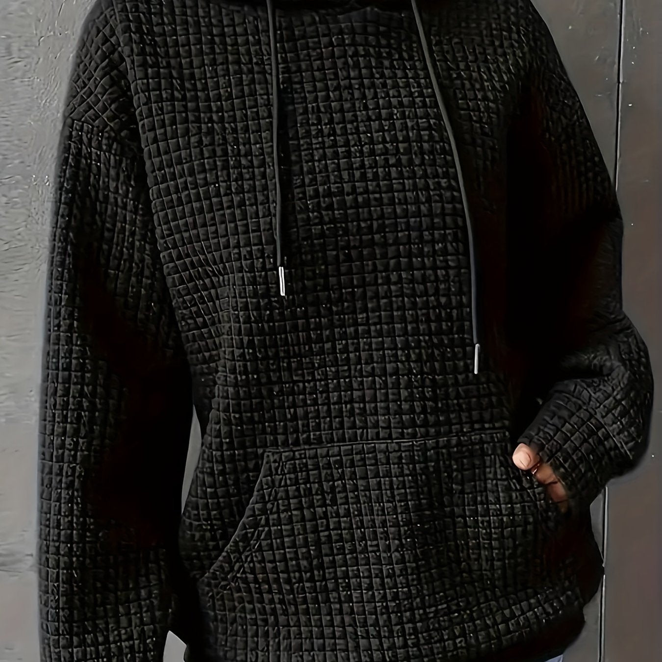 Plus Size Waffle Hoodie Long Sleeve Casual Kangaroo Pocket Sweatshirt