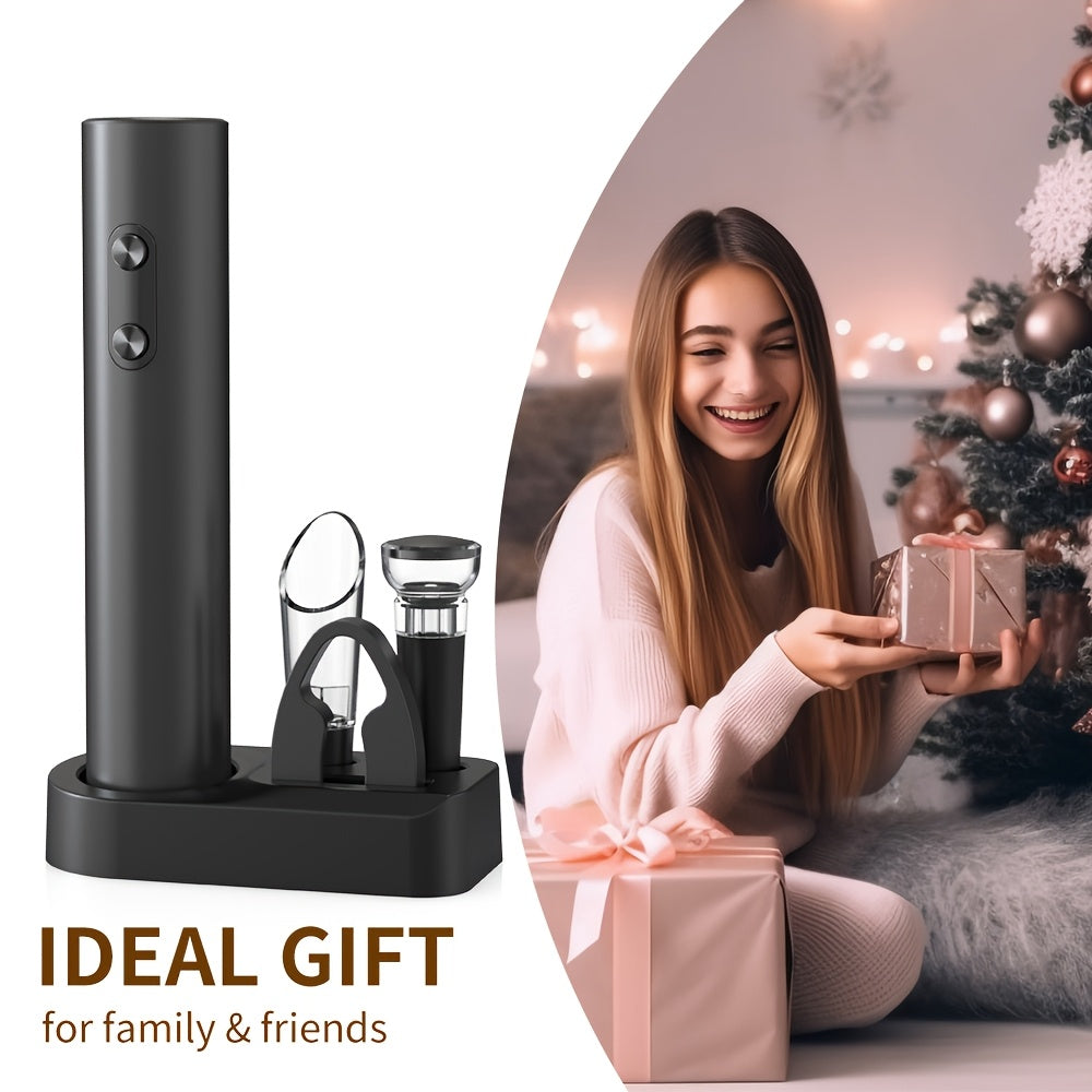 Electric Wine Bottle Opener Set with Foil Cutter and Stopper for Home Bar