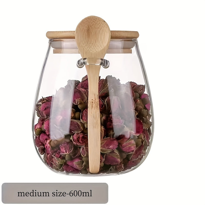 Glass Jar with Bamboo Lid, Leak-Proof, Reusable, 3 Sizes for Coffee Tea Grains