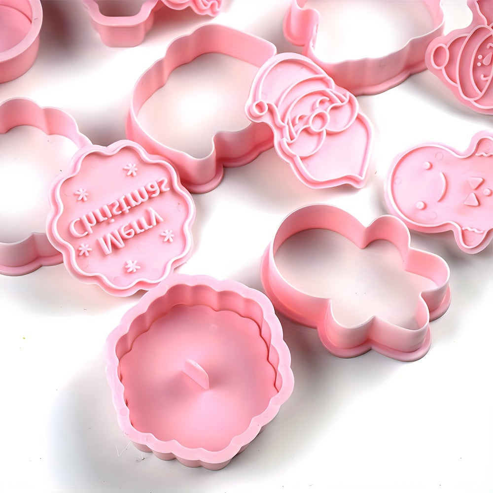 Set of 8 Christmas Cookie Stamp Tools with Snowflake Snowman Deer Santa Tree