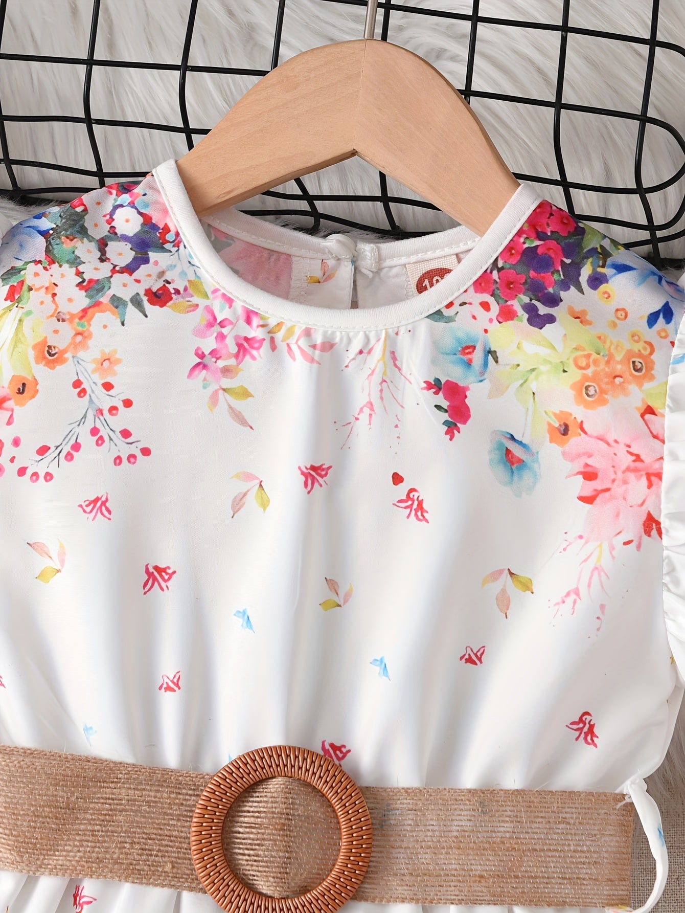 Девочки платье-принцесса с цветочным принтом, рукавами-флапами и поясом для лета