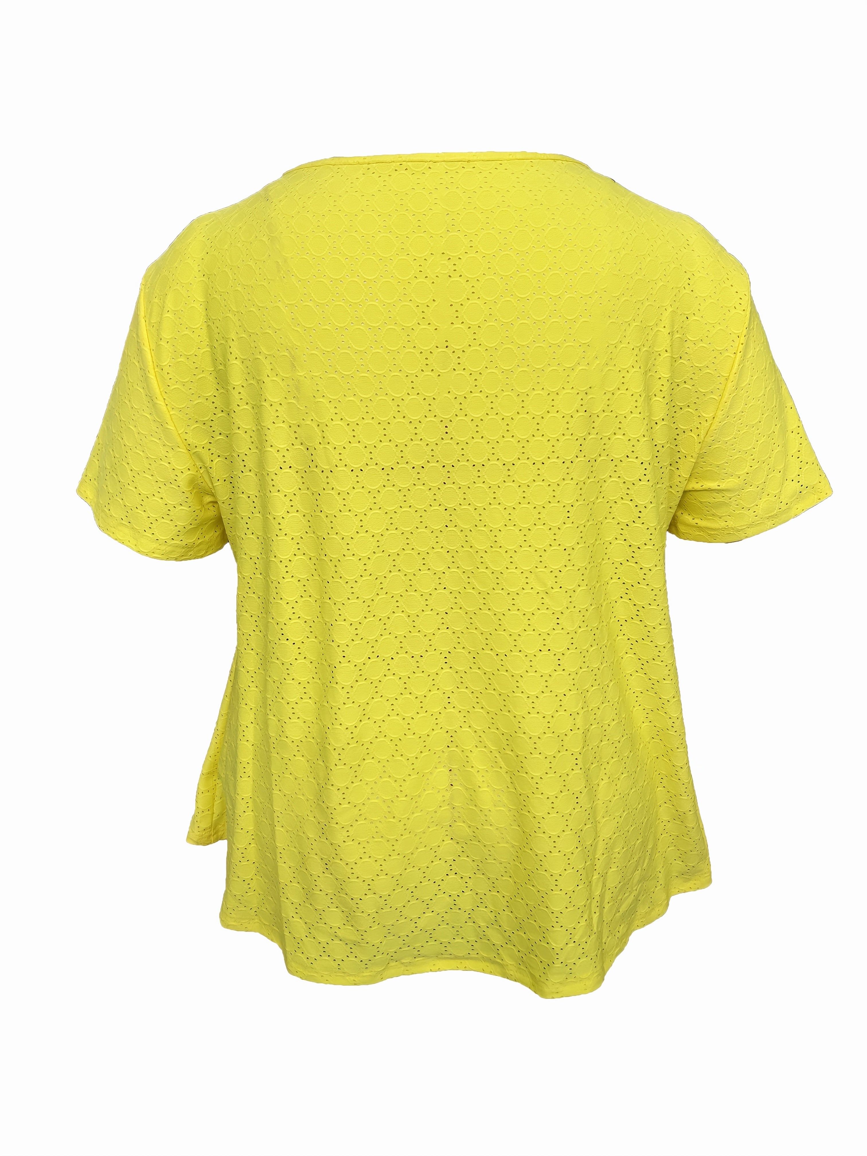 Plus o'lcham ayollar uchun qisqa sleeve to'liq rangli to'lqin bo'yinli T-shirt