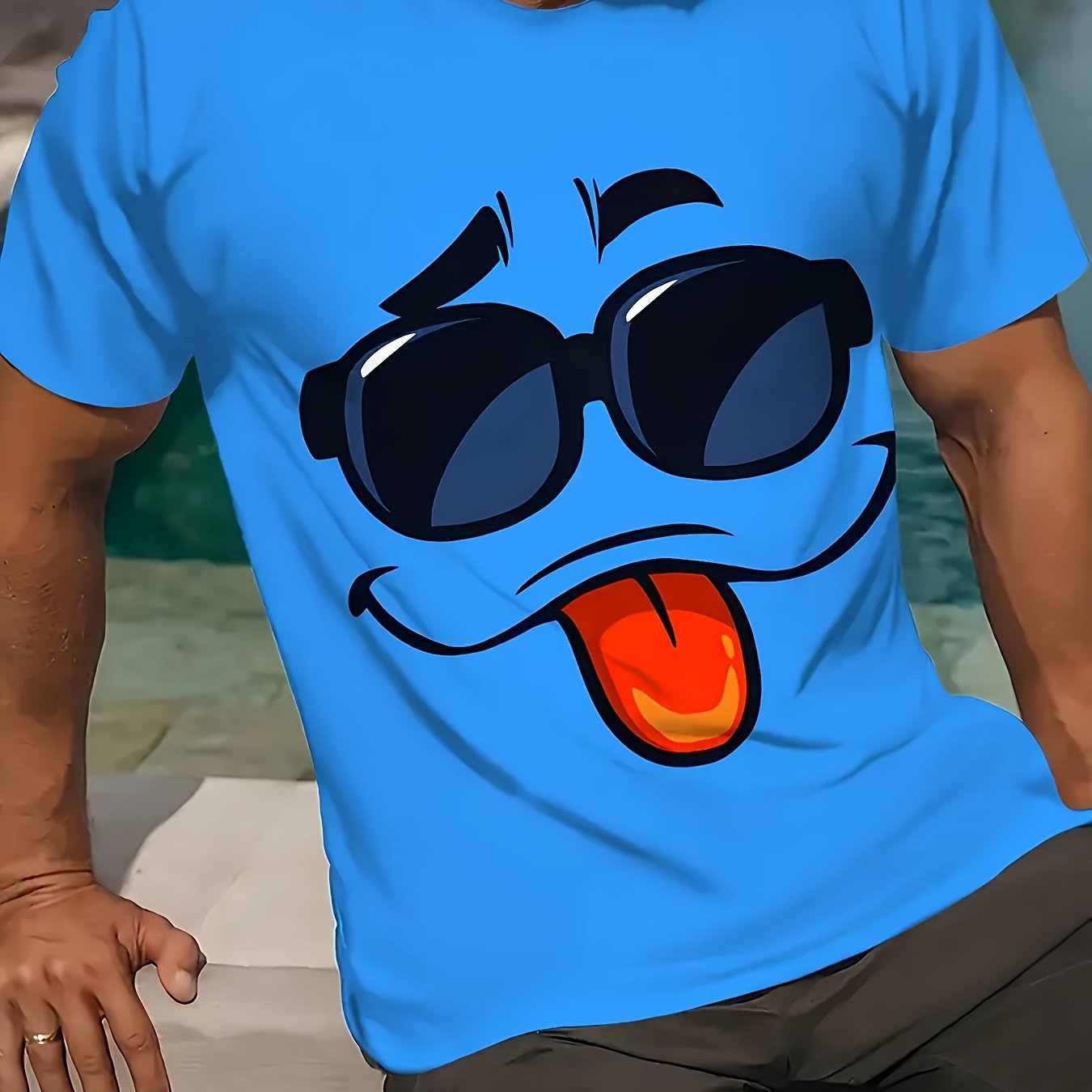 Мужская футболка большого размера для повседневной носки с круглым вырезом, короткими рукавами, с принтом забавного лица, из полиэстера и смеси тканей