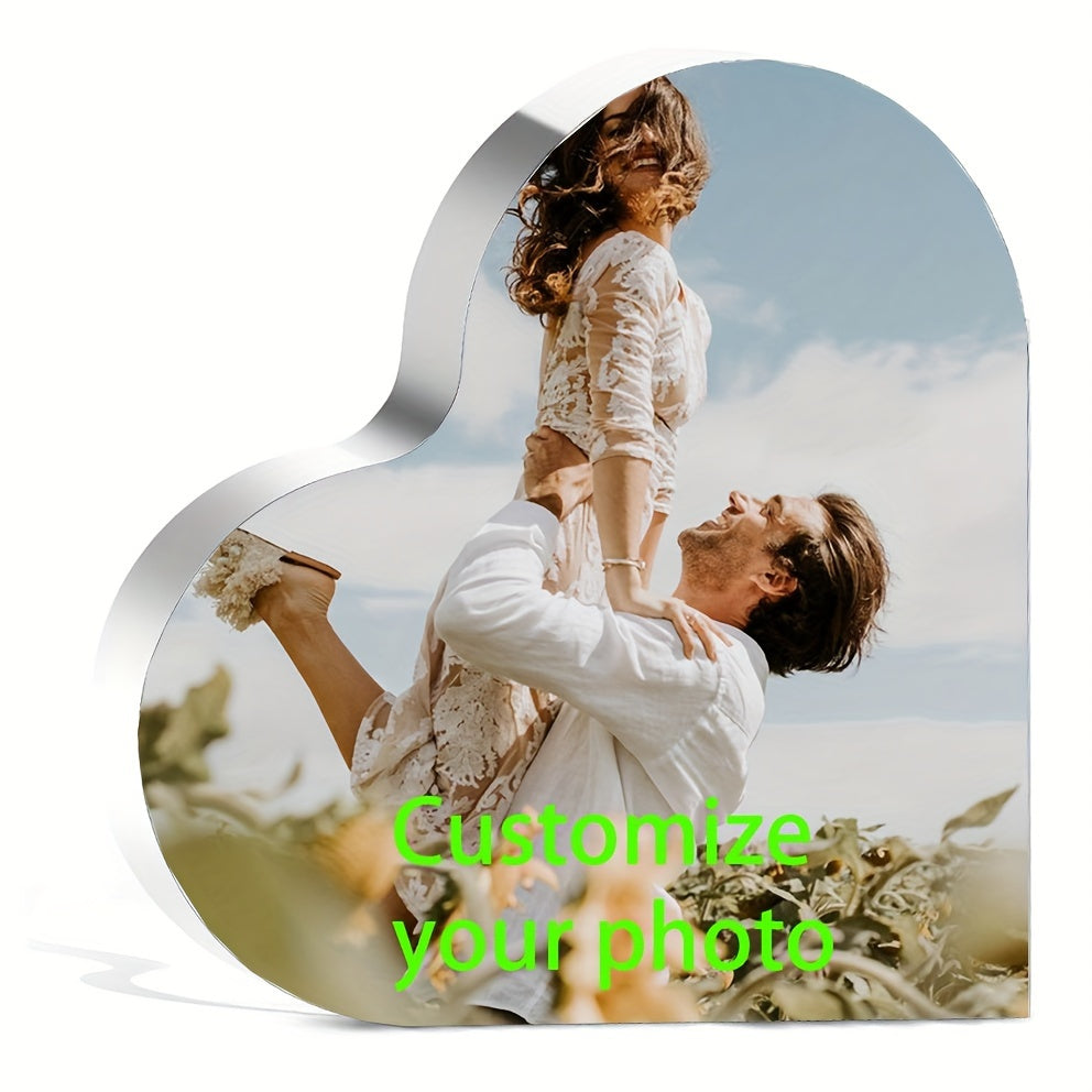Heart-Shaped Acrylic Photo Plaque 9.98x9.98cm Personalized Love Sign for Couples and Gifts