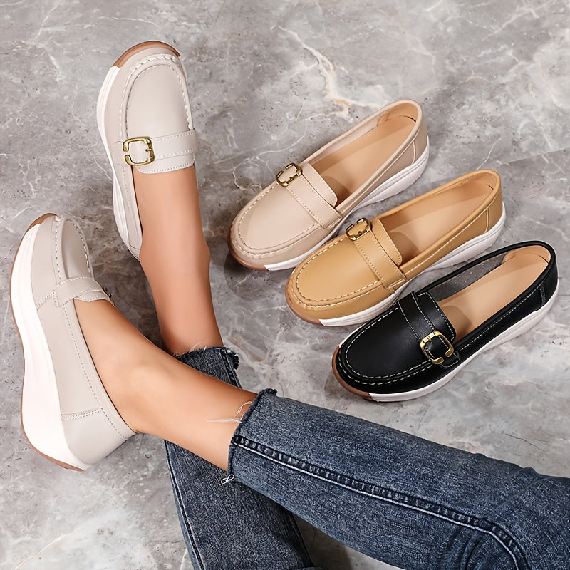 Women’s Faux Leather Penny Loafers All-Season Casual Shoes with Sequin Embellishments