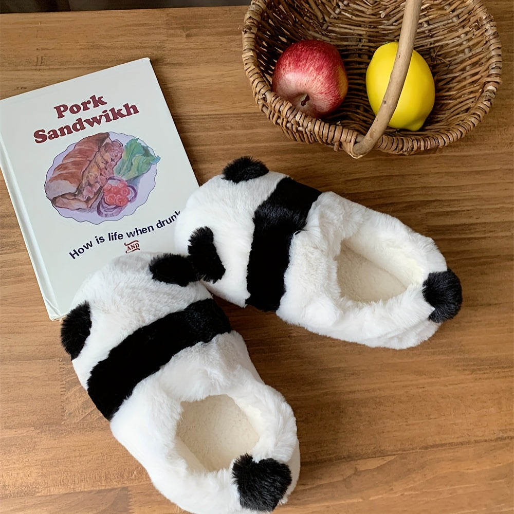 Unisex Cotton Plush Panda Slippers for Couples Non-Slip Socks