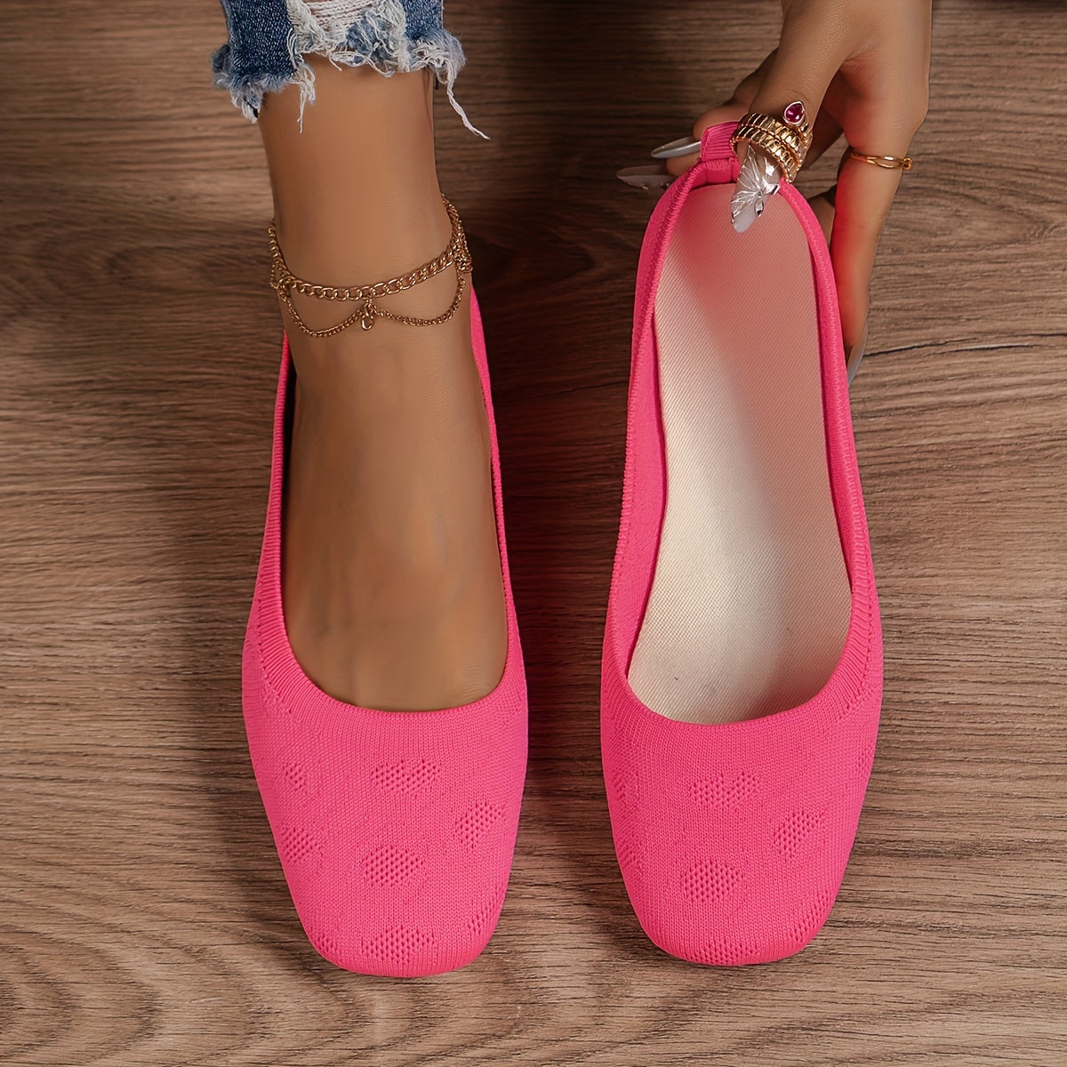 Women's Solid Color Knitted Flats with Lightweight Soft Sole for Daily Wear