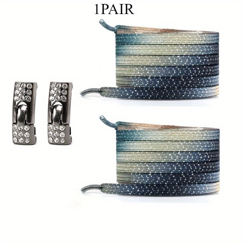 Unisex Rainbow Rhinestone Buckle Shoelaces 3 Pairs, Elastic, Fashion