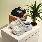 Women's EVA Clogs with Thick Sole, Floral Embellishments, Removable Accessories