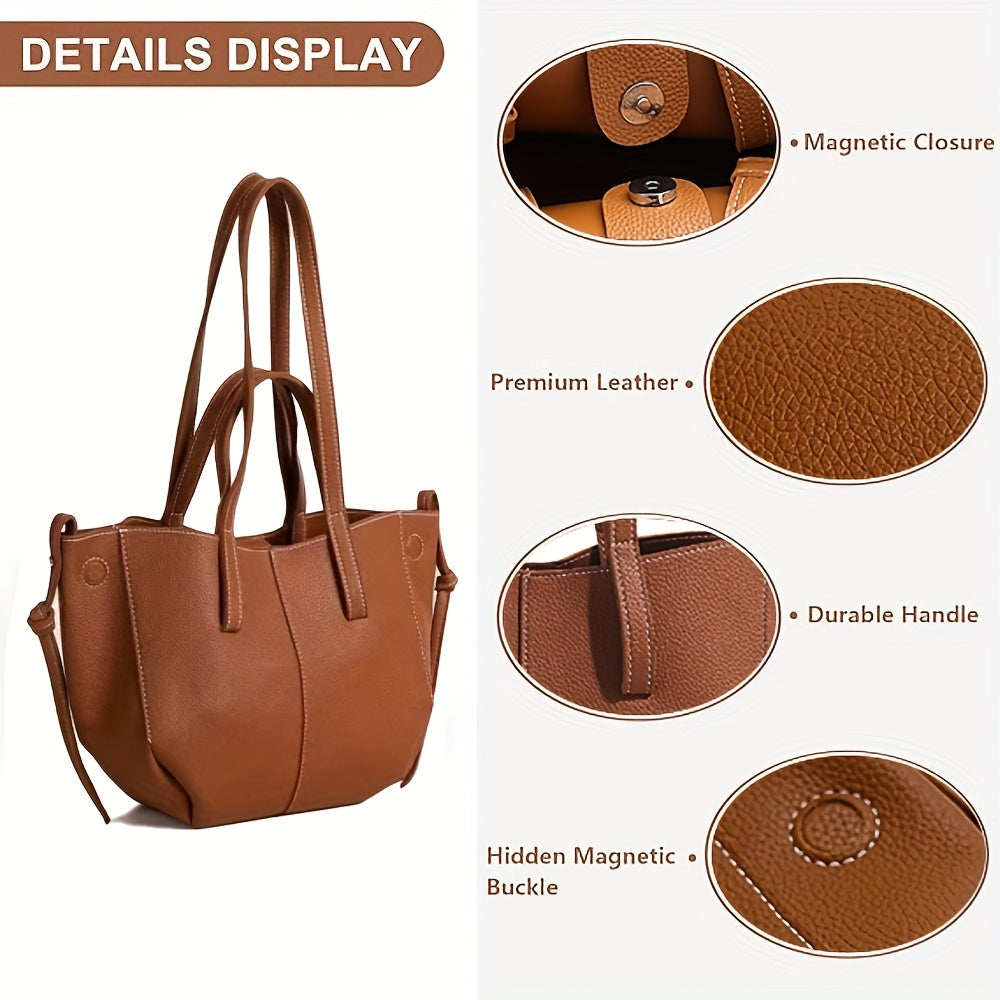 Women's Autumn PU Tote Bag with Magnetic Closure Black