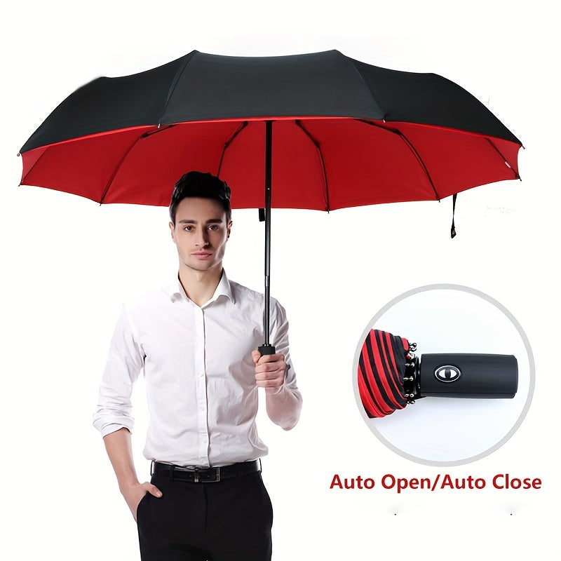 UV Protection Automatic Folding Umbrella with 10 Ribs Lightweight Portable for Men Women