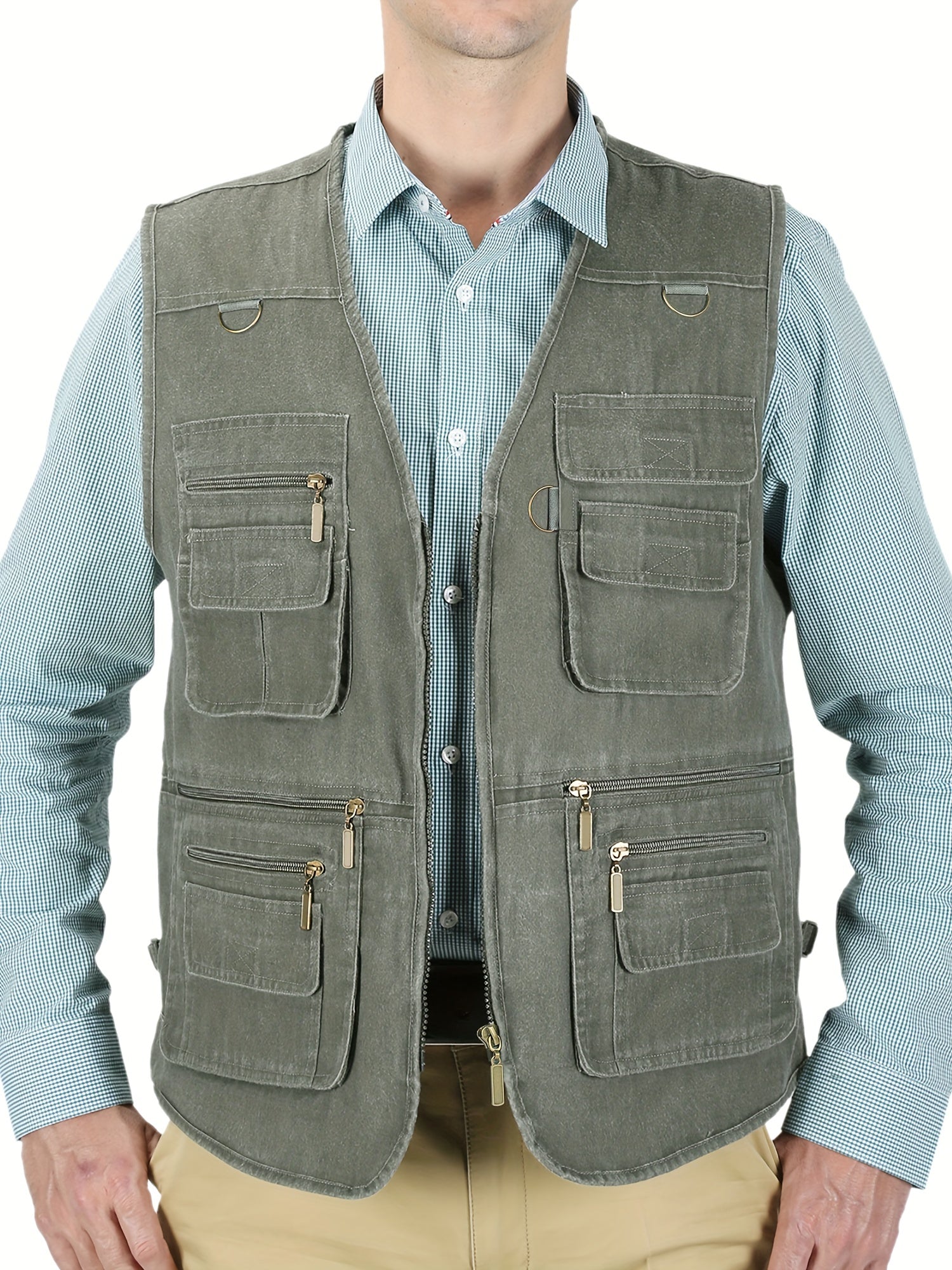 Men's Sleeveless Zip-Up Vest Jacket with Multiple Pockets for Outdoor Work and Activities