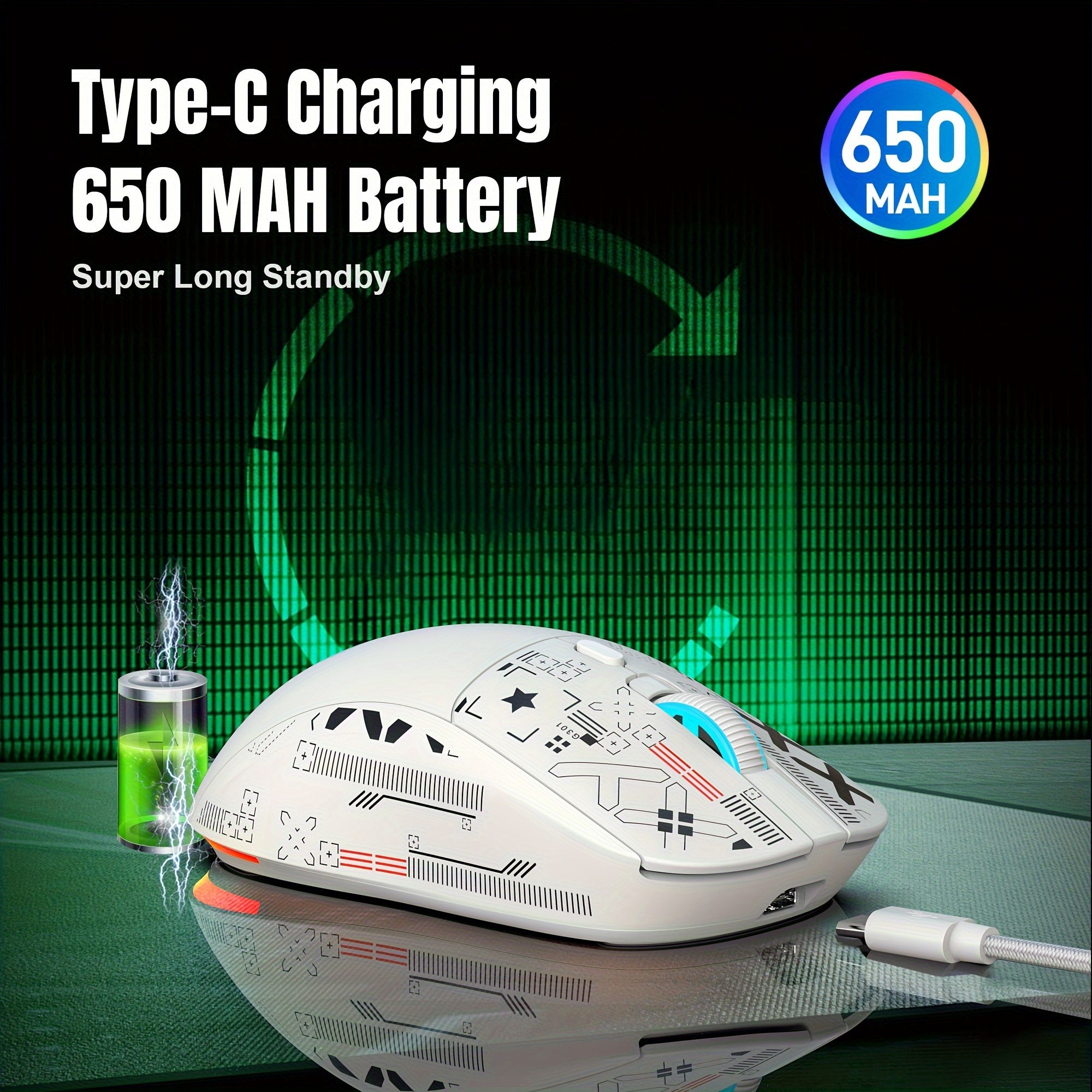 HXSJ T90 Simsiz O'yin Sichqonchasi, Qalpoqchali Bejirim, ESports Mavzusi, USB Type-C Zaryadlash, Windows 7 bilan mos keladi PC/Mac o'yinchilari uchun.