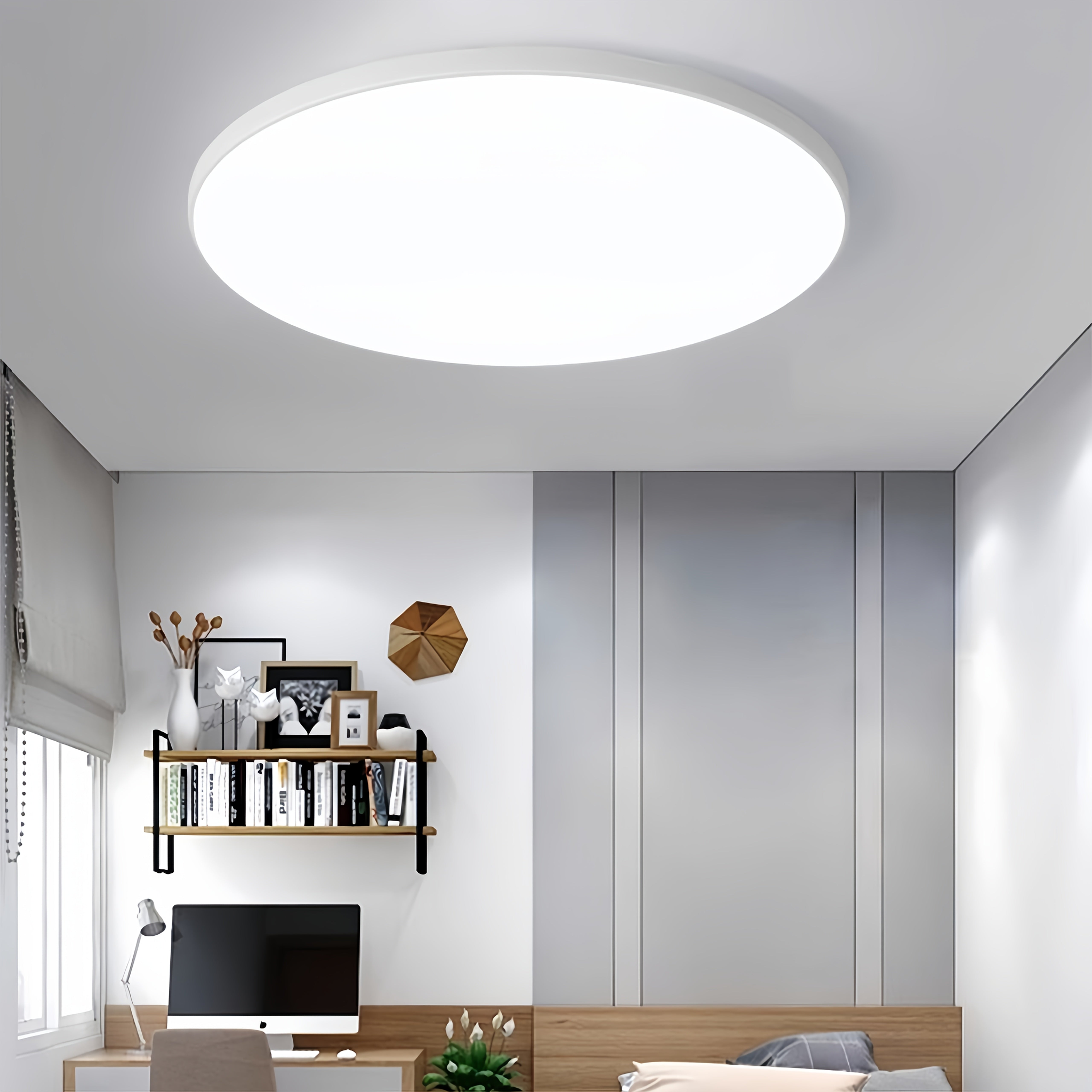 Ultra-Thin Round LED Ceiling Light Black White for Living Room Bedroom Kitchen