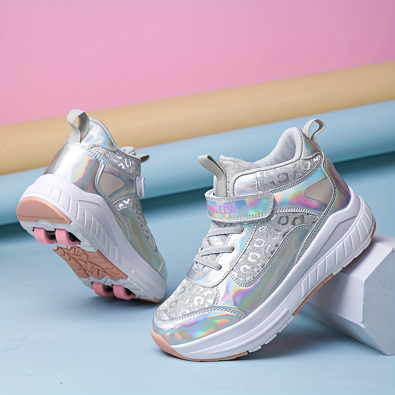 Kids Mid-Top Walking Shoes with Detachable Roller Skates for Boys and Girls