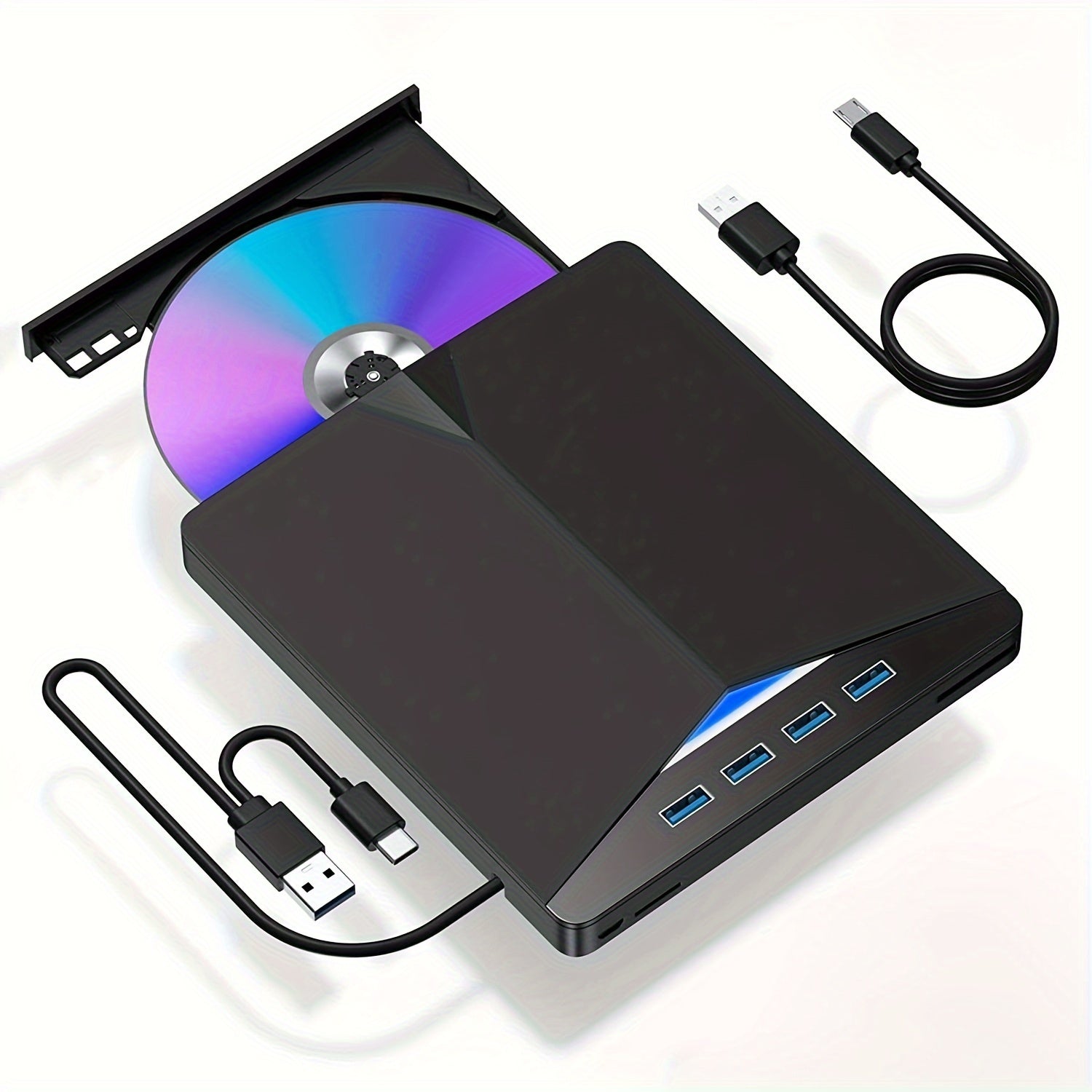 Portable External DVD Drive with USB 3.0, Card Readers, Burner for Laptops and PCs