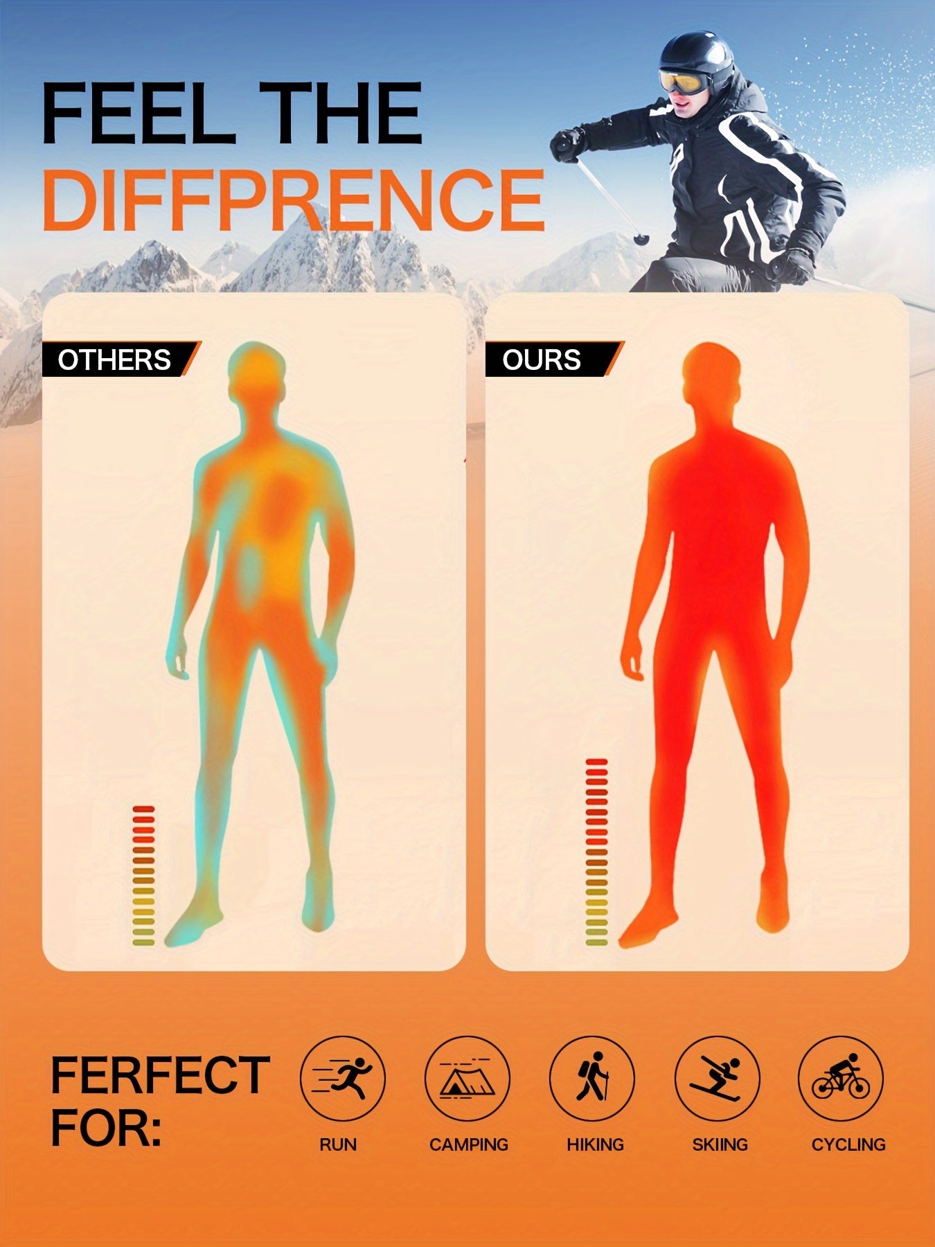 Men's Thermal Underwear Fleece Lined Long Sleeve Top and Pants for Winter Sports