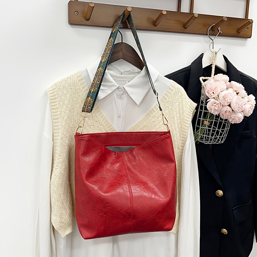 Bohemian Style Geometric PU Leather Hobo Bag for Going Out Light Brown