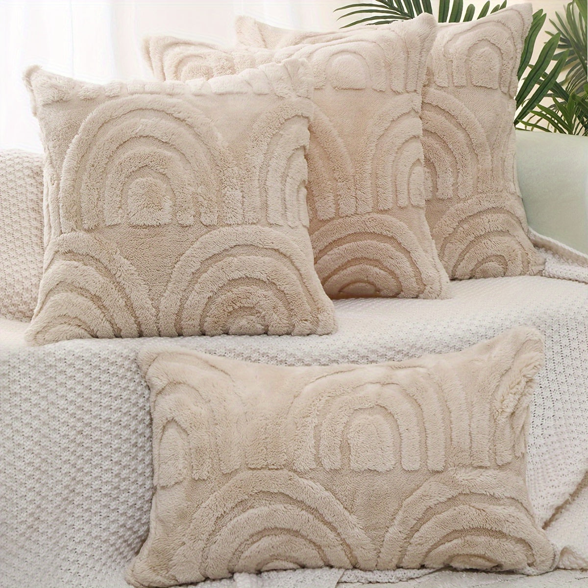 Luxurious PVC Fleece Arch Flower Shaped Throw Pillow Cover for Sofa Bed Decor