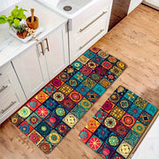 Bohemian Square Floor Mat Non-Slip 8mm Thick Polyester Indoor Outdoor