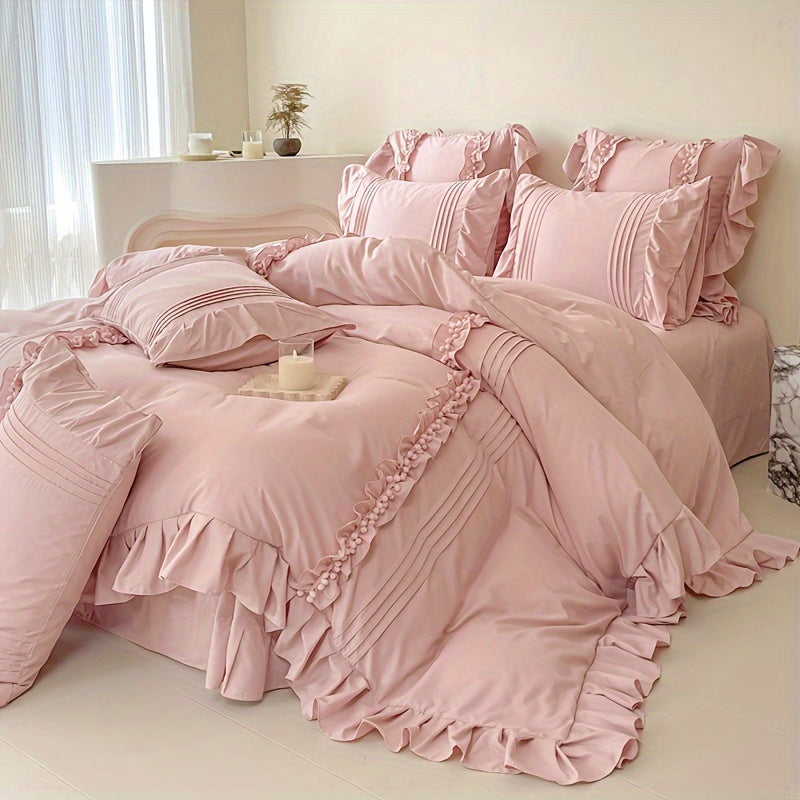 4-Piece Lace Princess Style Bedding Set Soft Breathable Machine Washable