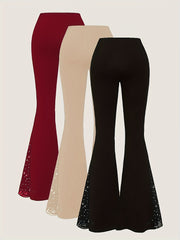 Women's Plus-Size Solid Flared Pants 3-Pack Spring Summer Fashion