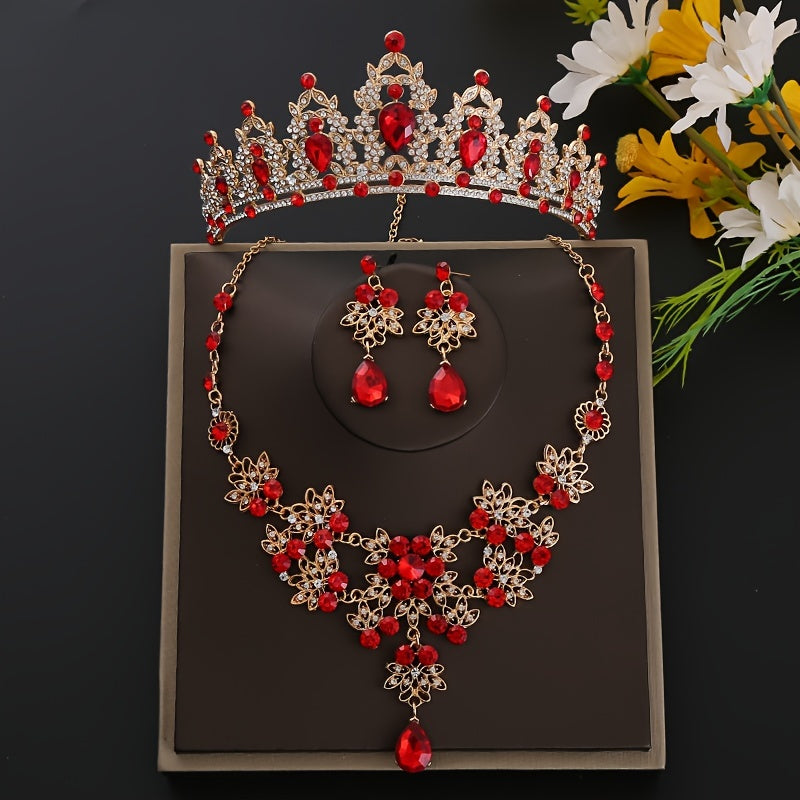 Bridal Crystal Tiara Set with Earrings and Necklace for Women and Girls Wedding Promenade