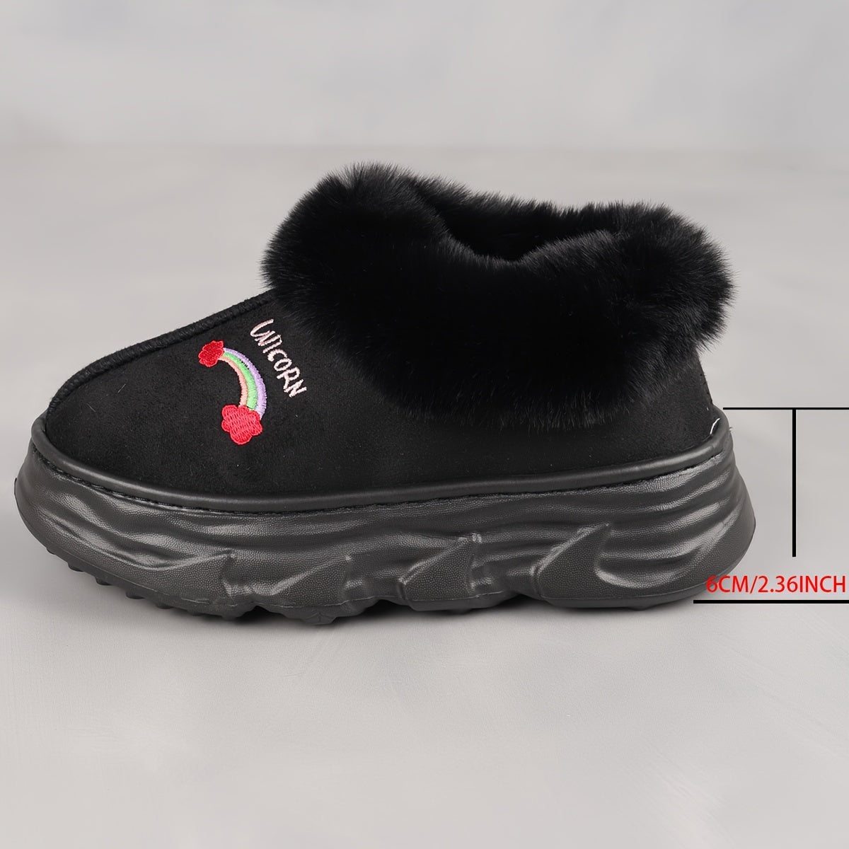 Unisex Short Snow Boots Warm Thick-Soled Winter Boots Rainbow Cartoon Black White